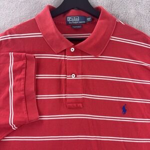 Polo‎ Ralph Lauren Polo Shirt Mens Size 2XLT Red Striped Pima Cotton Casual